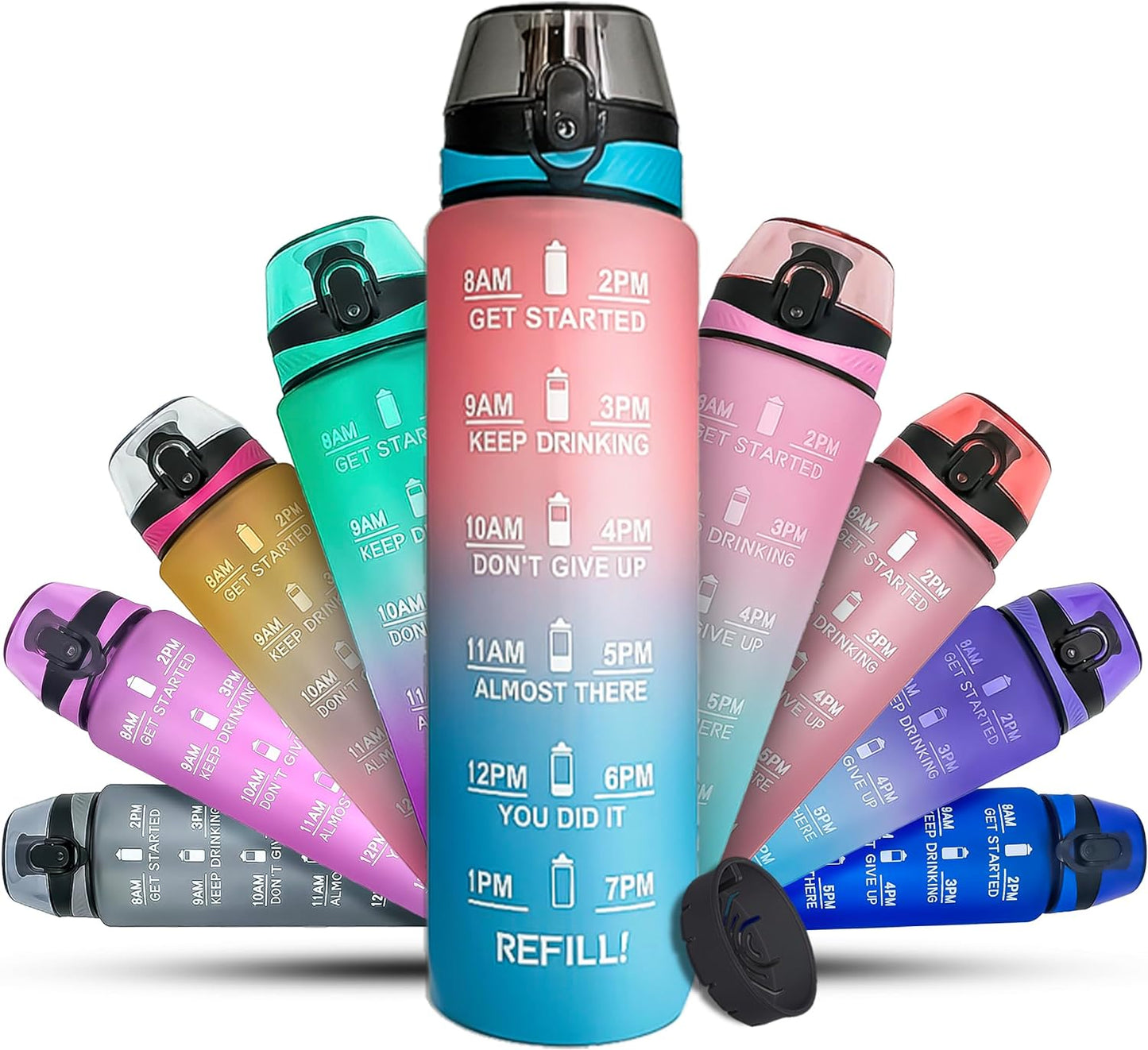 K-MART Water Bottle 1L Sports Water Bottle with Motivational Time Marker, Dishwasher Safe Leak-proof Drink Bottle BPA Free Non-Toxic for Running,cycling, Gym, School & Office