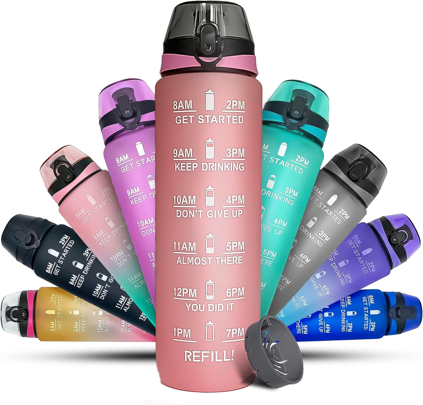 K-MART Water Bottle 1L Sports Water Bottle with Motivational Time Marker, Dishwasher Safe Leak-proof Drink Bottle BPA Free Non-Toxic for Running,cycling, Gym, School & Office