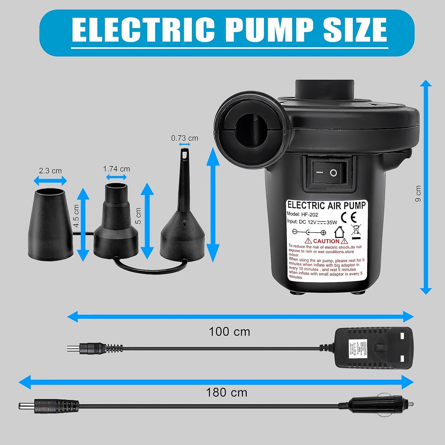 K-Mart Electric Air Pump with 3 Nozzles/Inflate Or Deflate Swimming Ring, Airbeds, Paddling Pools & Other Toys / AC110-240V/ DC12V/50W