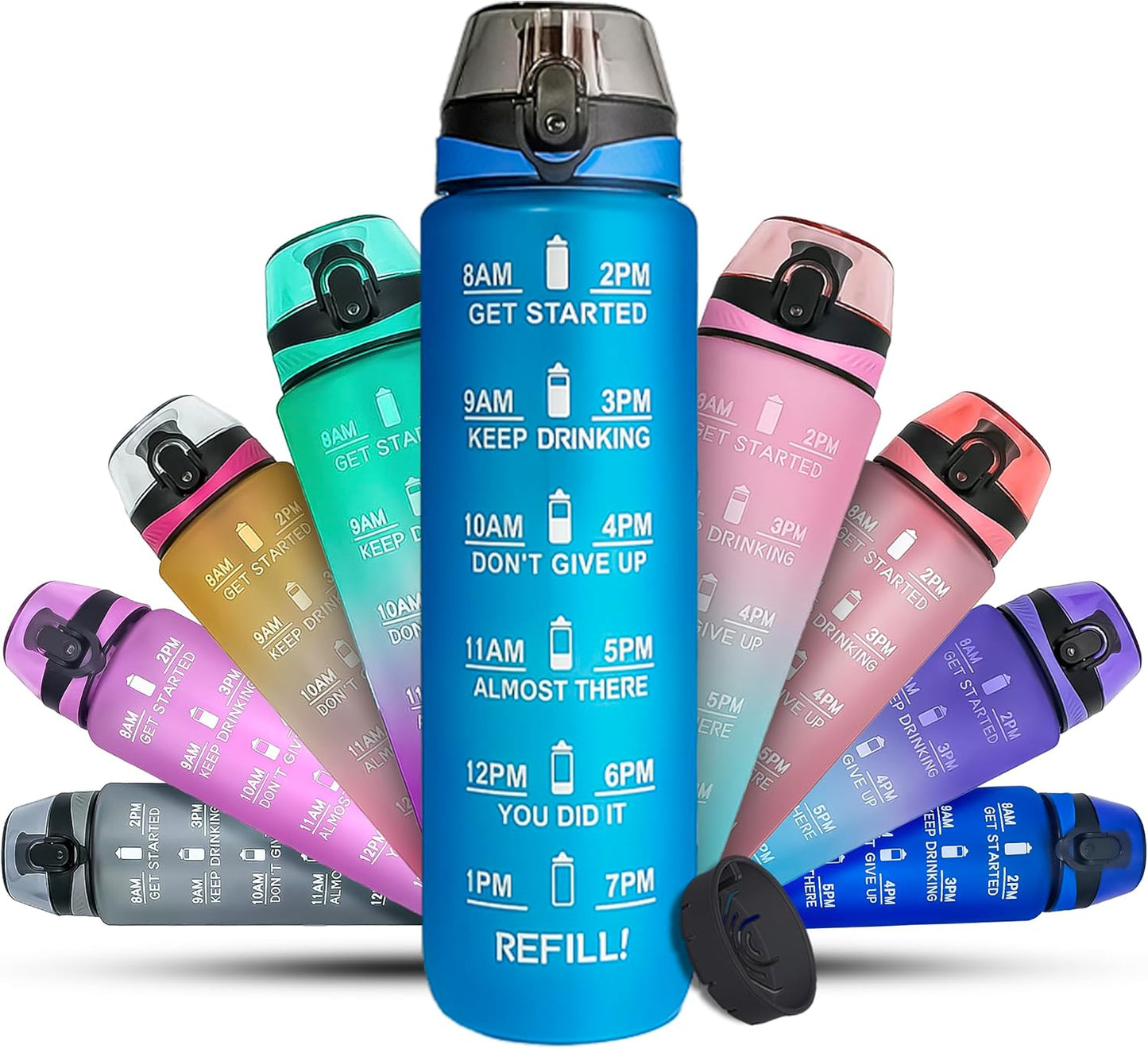 K-MART Water Bottle 1L Sports Water Bottle with Motivational Time Marker, Dishwasher Safe Leak-proof Drink Bottle BPA Free Non-Toxic for Running,cycling, Gym, School & Office