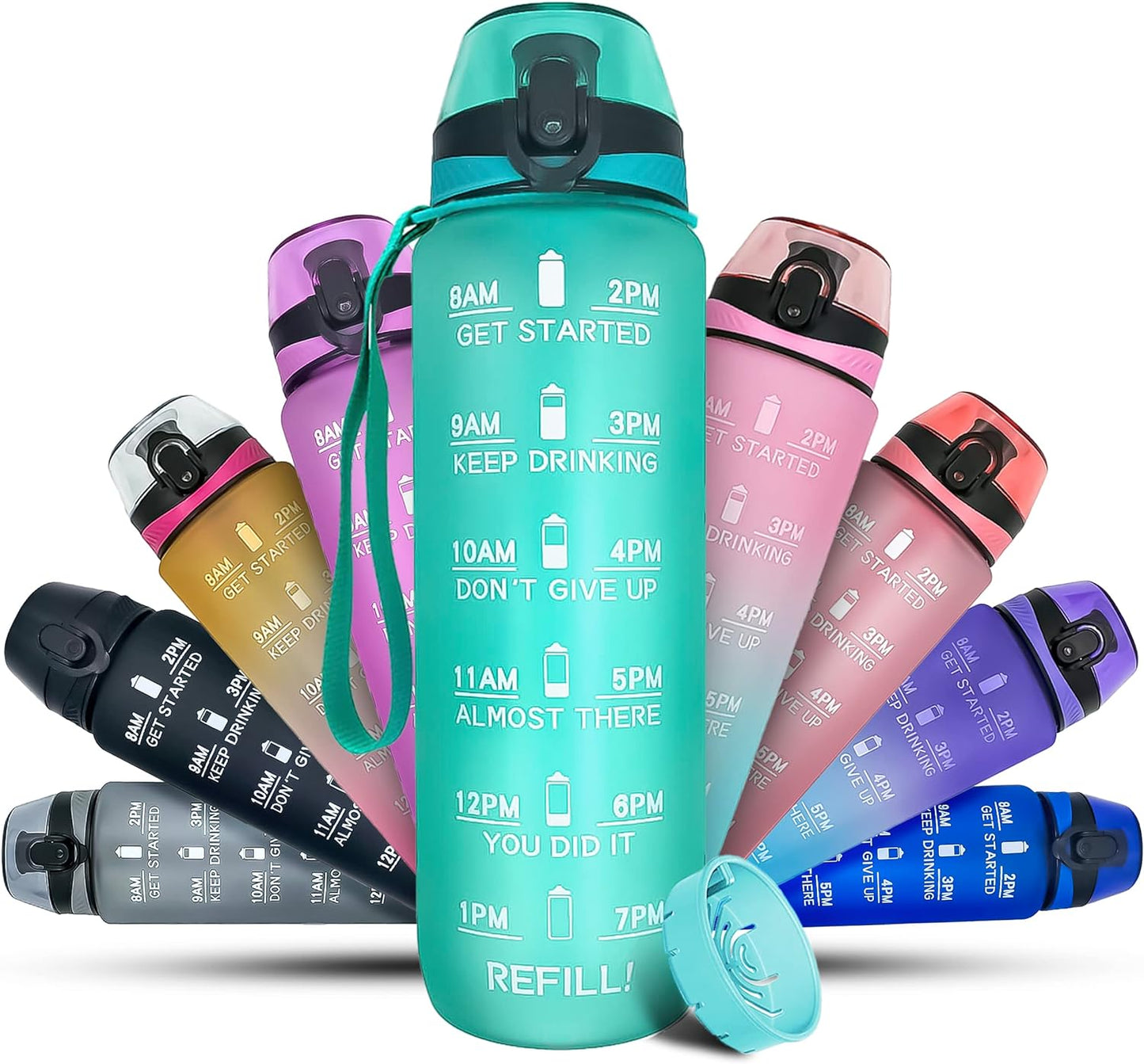 K-MART Water Bottle 1L Sports Water Bottle with Motivational Time Marker, Dishwasher Safe Leak-proof Drink Bottle BPA Free Non-Toxic for Running,cycling, Gym, School & Office