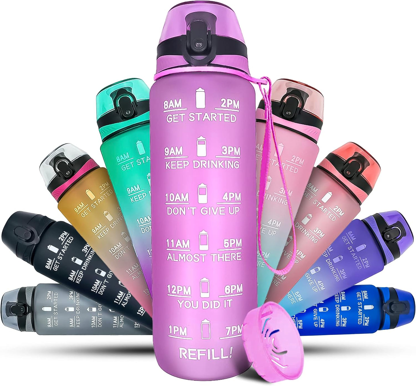 K-MART Water Bottle 1L Sports Water Bottle with Motivational Time Marker, Dishwasher Safe Leak-proof Drink Bottle BPA Free Non-Toxic for Running,cycling, Gym, School & Office