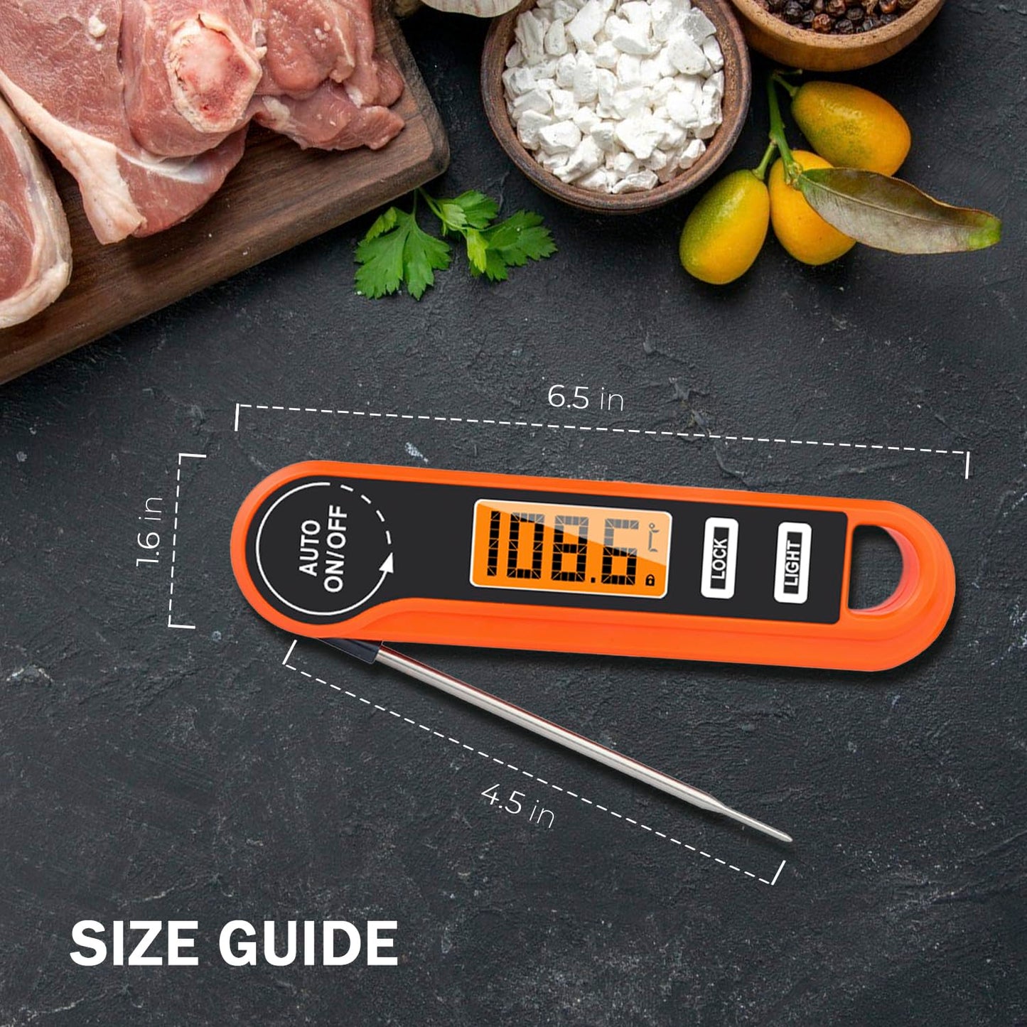 Meat Thermometer with Foldable Food Temperature Probe, Waterproof Food Thermometer with Backlight LCD Screen & Auto On/Off, Cooking Thermometer for Meat, BBQ, Water, Milk, Cooking Food