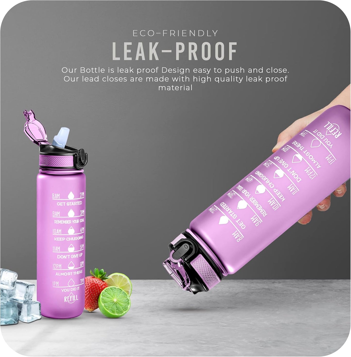 K-MART 1000ml Water Bottle with Time Marking, and 32OZ Capacity - Motivational and Eco-Friendly BPA-Free Bottle for Running, Gym, Yoga, Outdoors, and Camping