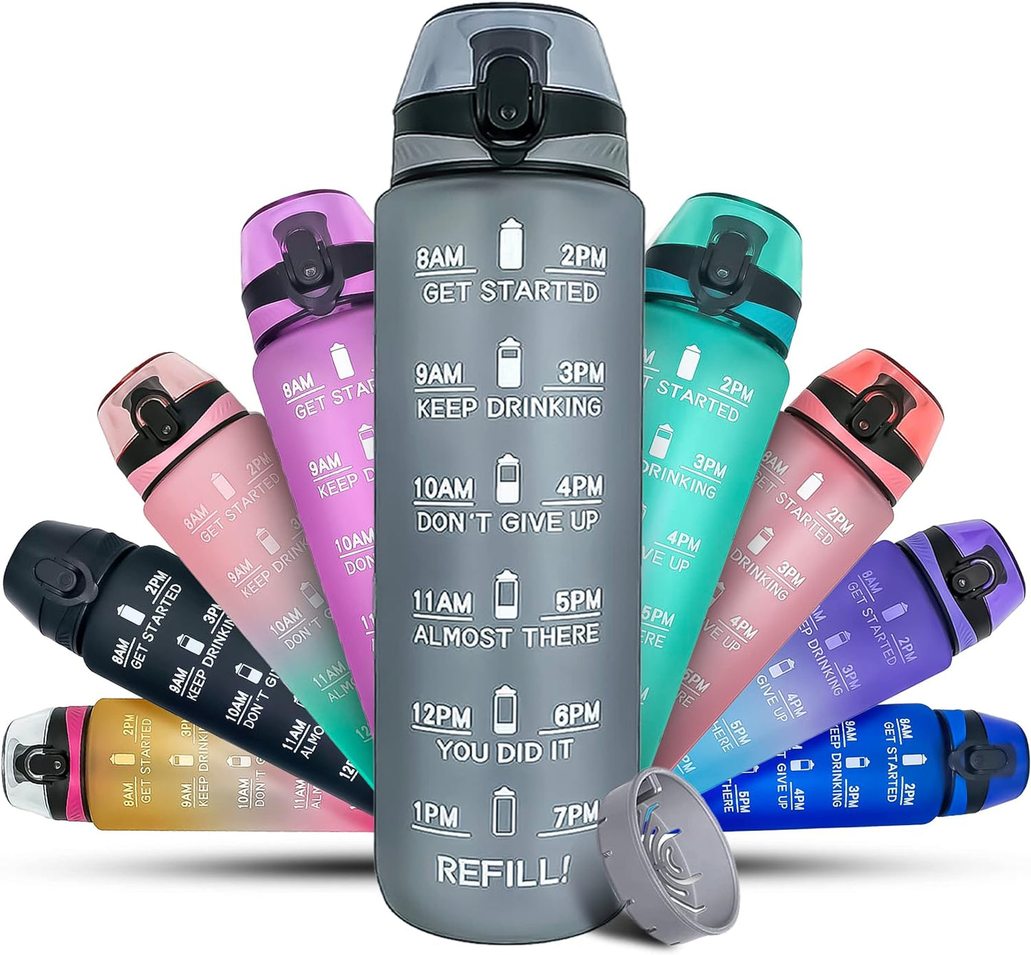 K-MART Water Bottle 1L Sports Water Bottle with Motivational Time Marker, Dishwasher Safe Leak-proof Drink Bottle BPA Free Non-Toxic for Running,cycling, Gym, School & Office