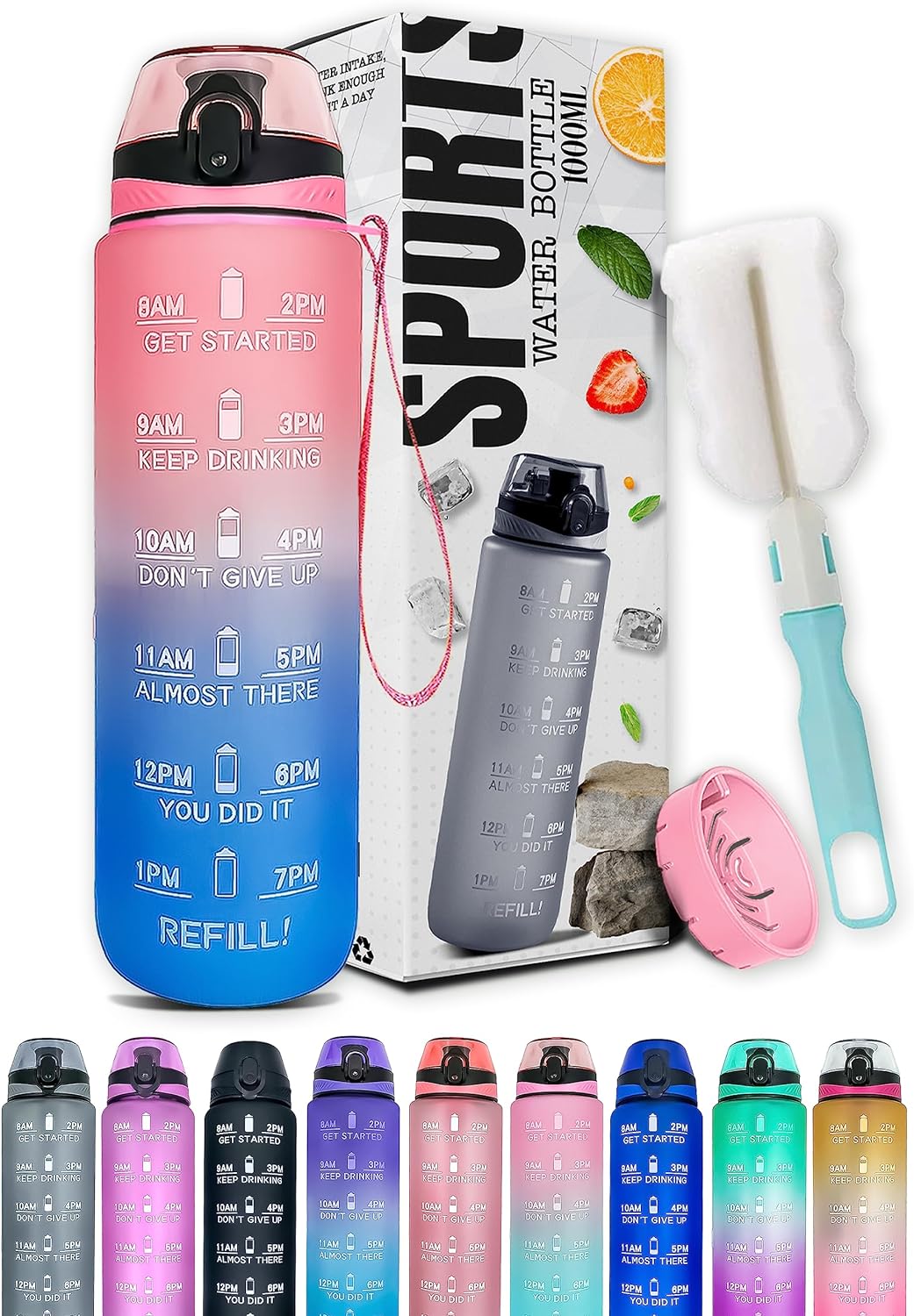 K-MART Sports Water Bottle with Straw and Time Marking, and 32OZ Capacity - Motivational and Eco-Friendly BPA-Free Bottle for Running, Gym, Yoga, Outdoors, and Camping