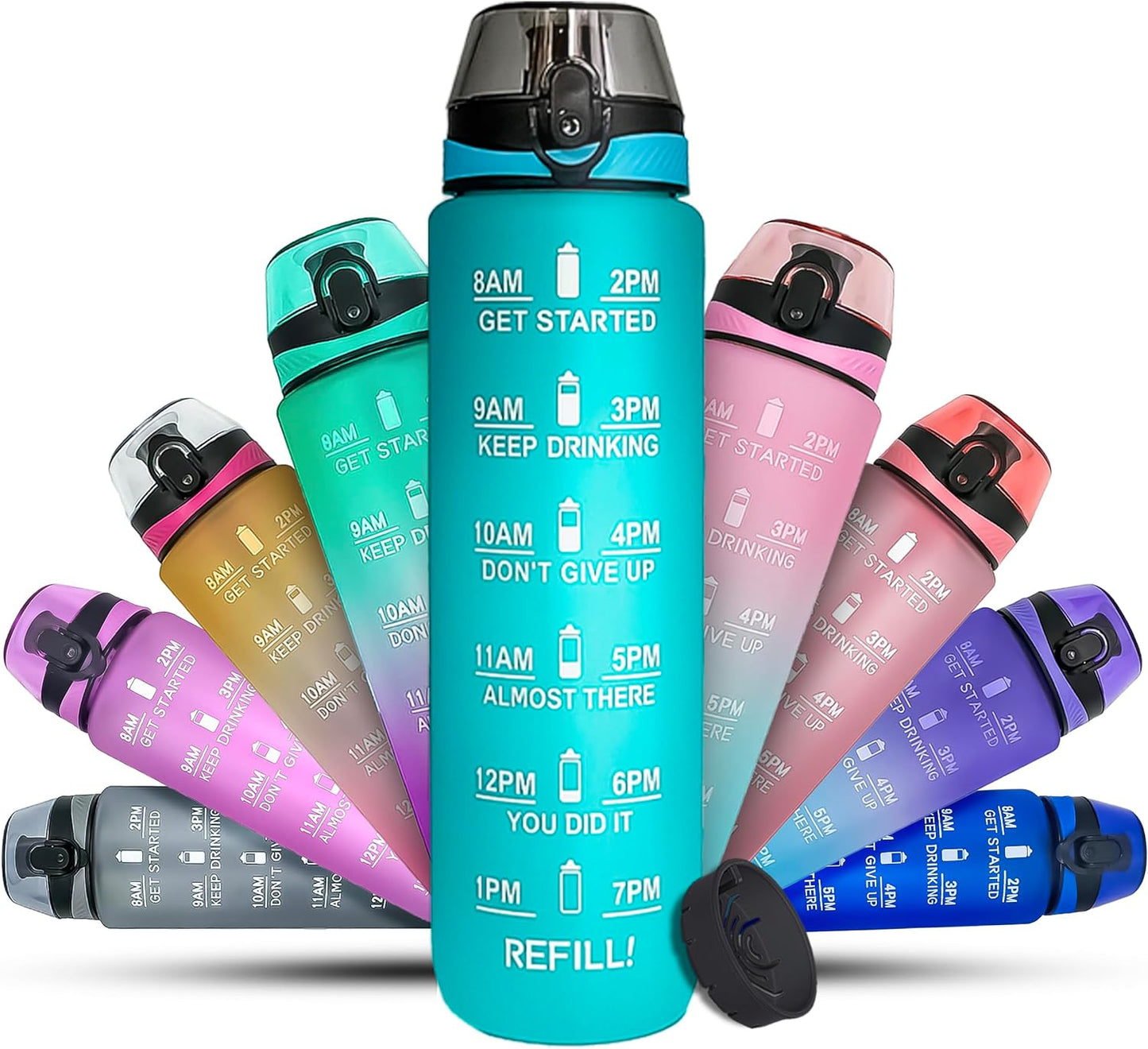 K-MART Water Bottle 1L Sports Water Bottle with Motivational Time Marker, Dishwasher Safe Leak-proof Drink Bottle BPA Free Non-Toxic for Running,cycling, Gym, School & Office