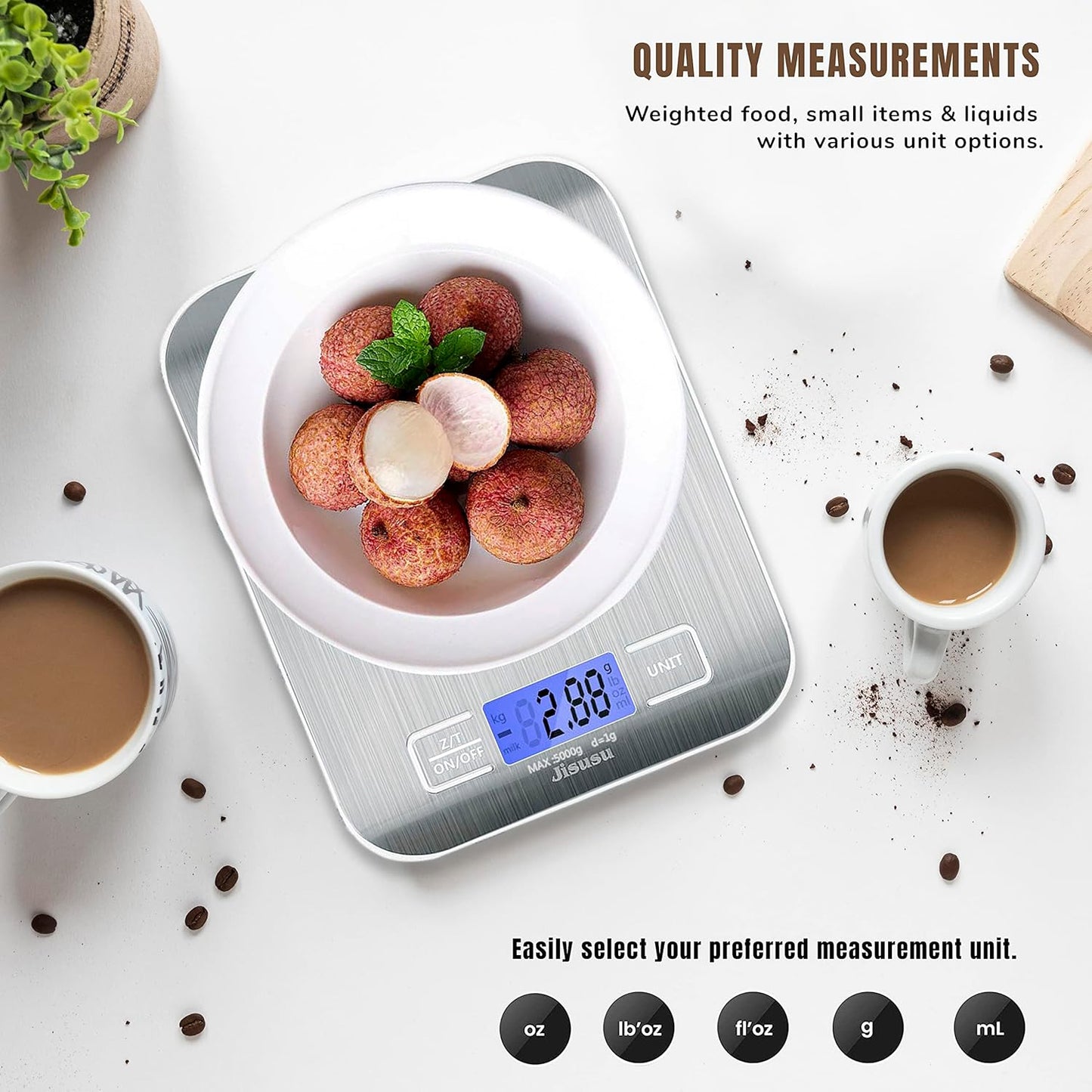 K-MART Digital Kitchen Scales, Rechargeable Kitchen Scales Digital 1g/0.035Oz Precision For Weight Loss, Baking, Cooking | LCD Display, Stainless Steel Ideal For Keto And Meal Prep | Food Scales