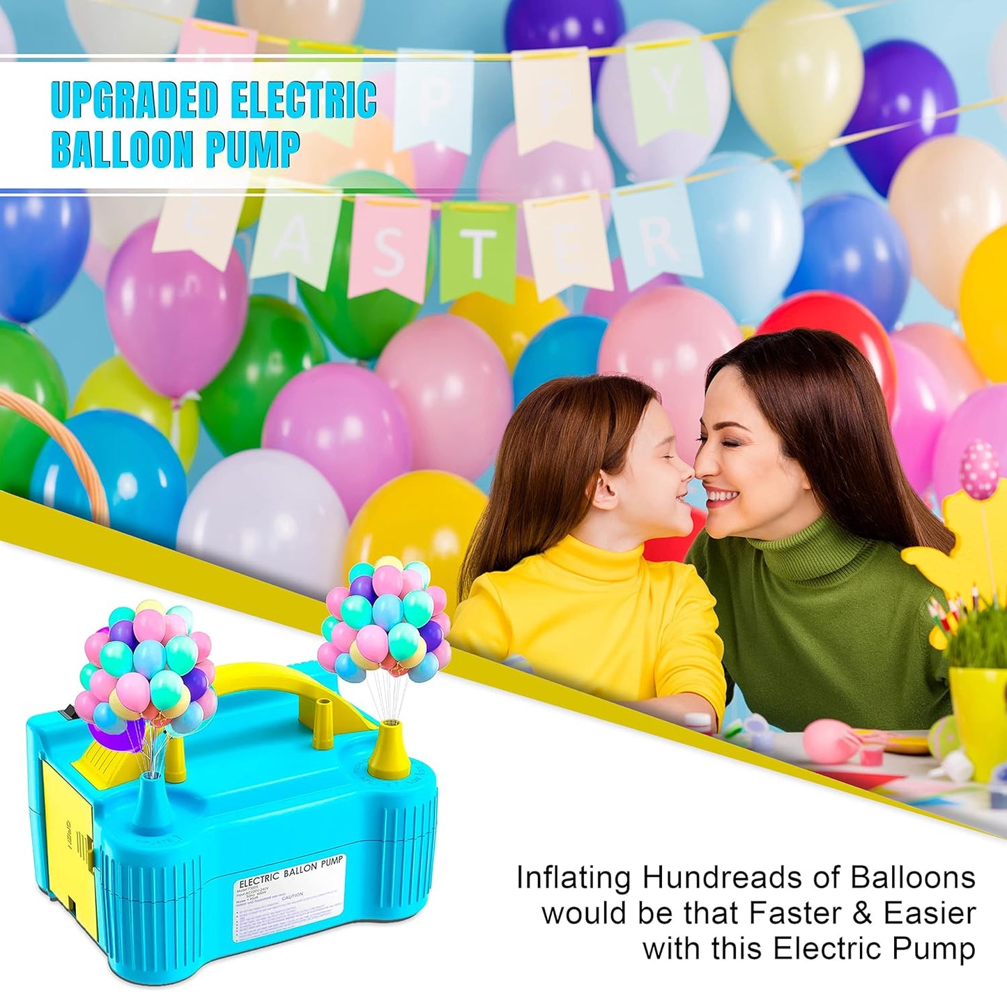 UK SELLER - Heavy Duty Electric Balloon Pump - Portable Air Blower Dual Nozzle Balloon Inflator Blower Pump for Party, Wedding, Birthday, Activities and Festival Decoration