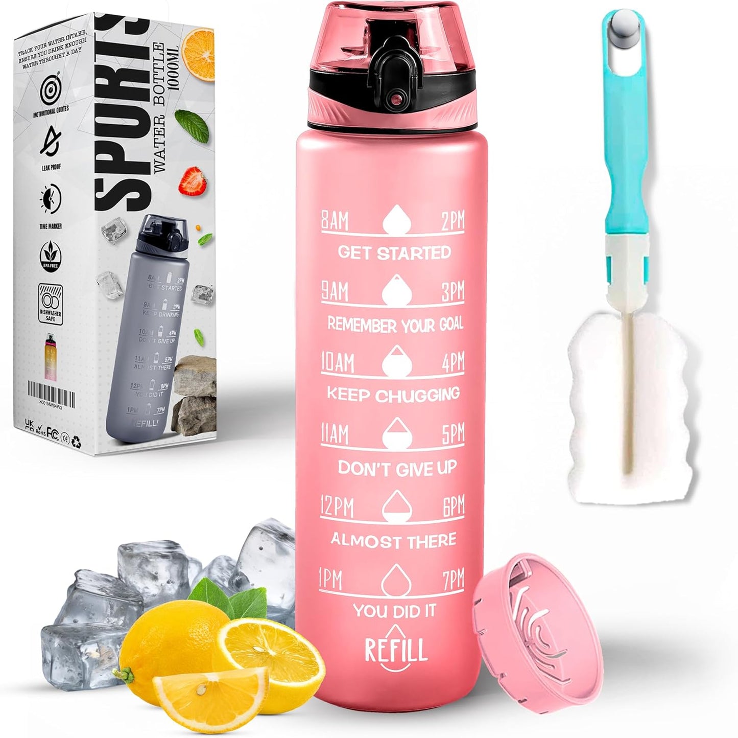 K-MART 1000ml Water Bottle with Time Marking, and 32OZ Capacity - Motivational and Eco-Friendly BPA-Free Bottle for Running, Gym, Yoga, Outdoors, and Camping