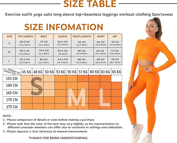 K-MART Gym sets for women 2 piece zip up jacket Workout outfits, Cropped Top, Long Sleeve, Leggings Set for Running, Yoga, Gym, Sports Activity