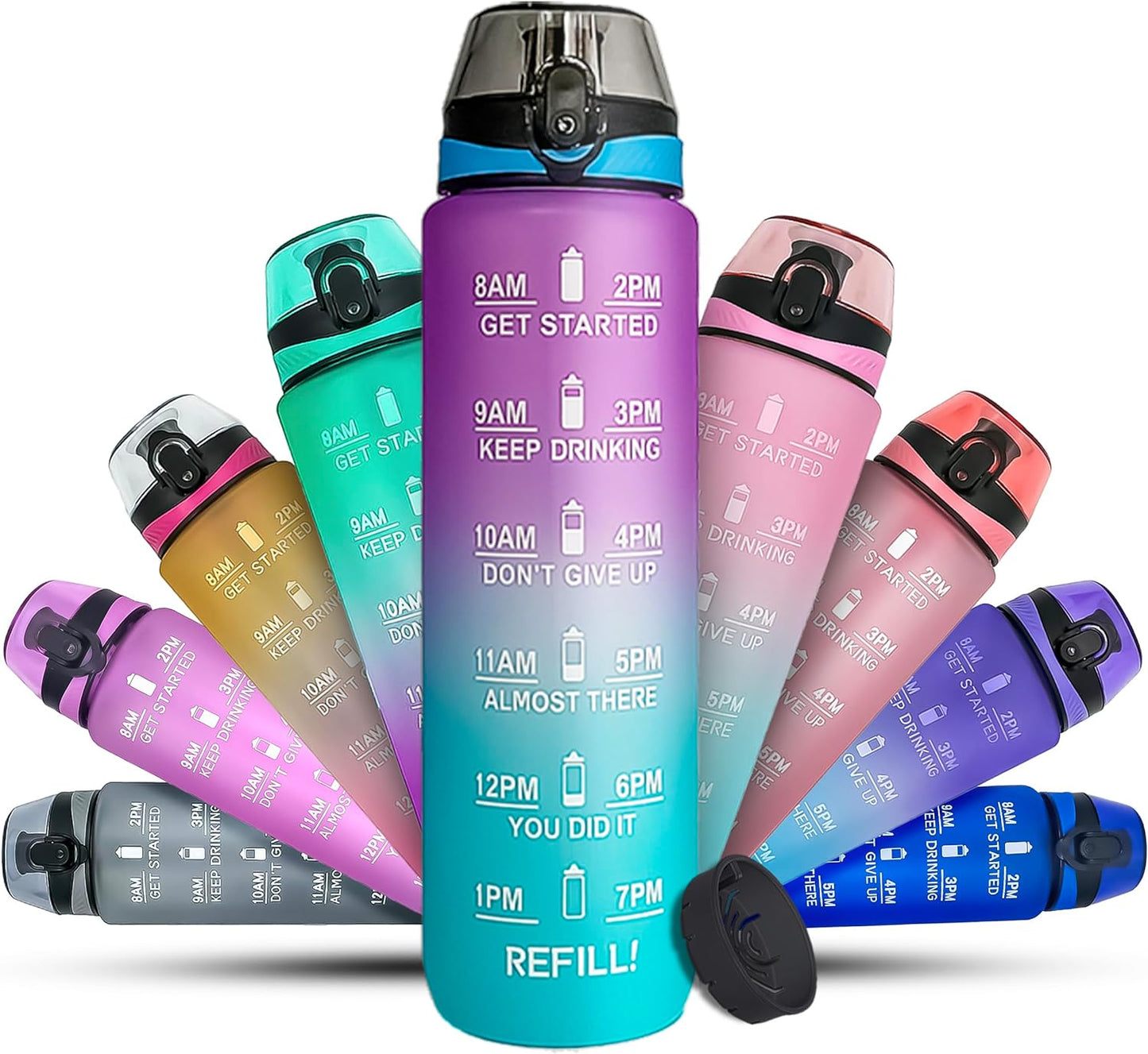 K-MART Water Bottle 1L Sports Water Bottle with Motivational Time Marker, Dishwasher Safe Leak-proof Drink Bottle BPA Free Non-Toxic for Running,cycling, Gym, School & Office