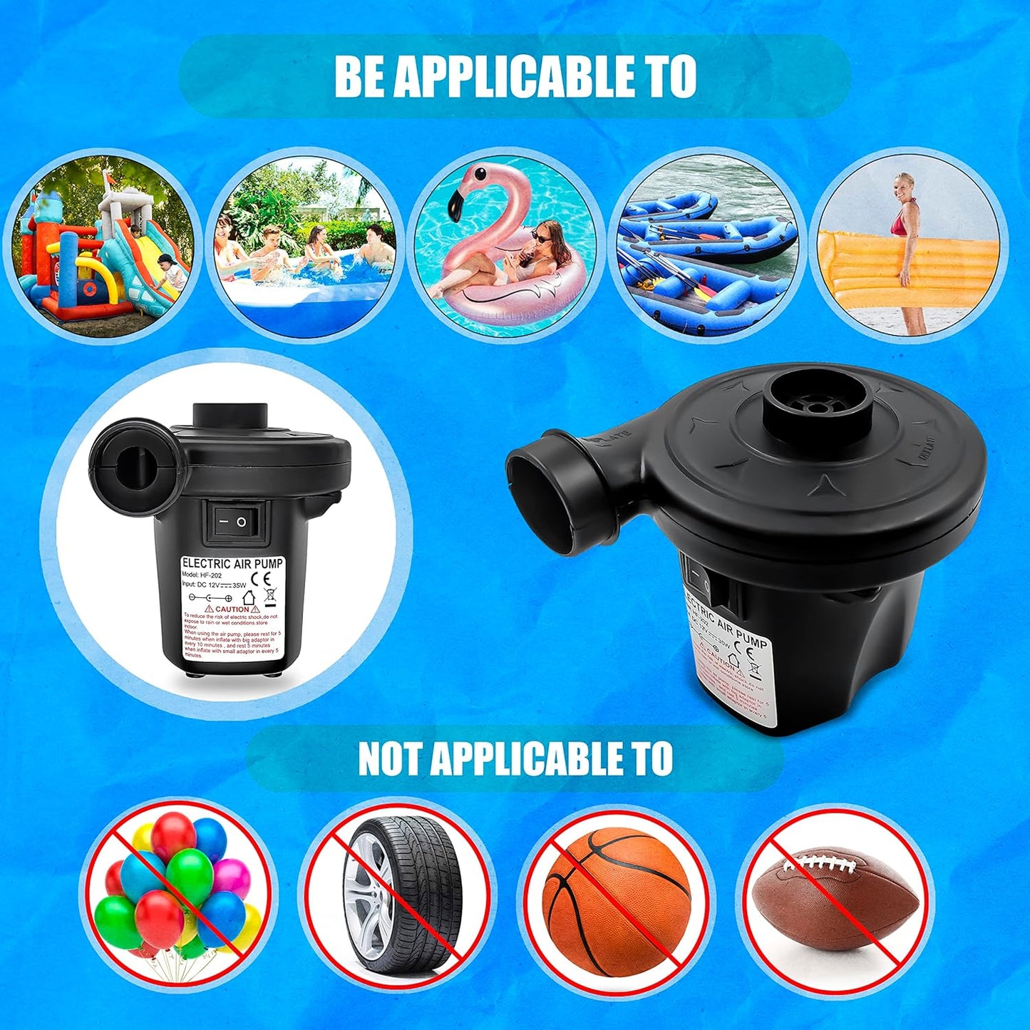 K-Mart Electric Air Pump with 3 Nozzles/Inflate Or Deflate Swimming Ring, Airbeds, Paddling Pools & Other Toys / AC110-240V/ DC12V/50W