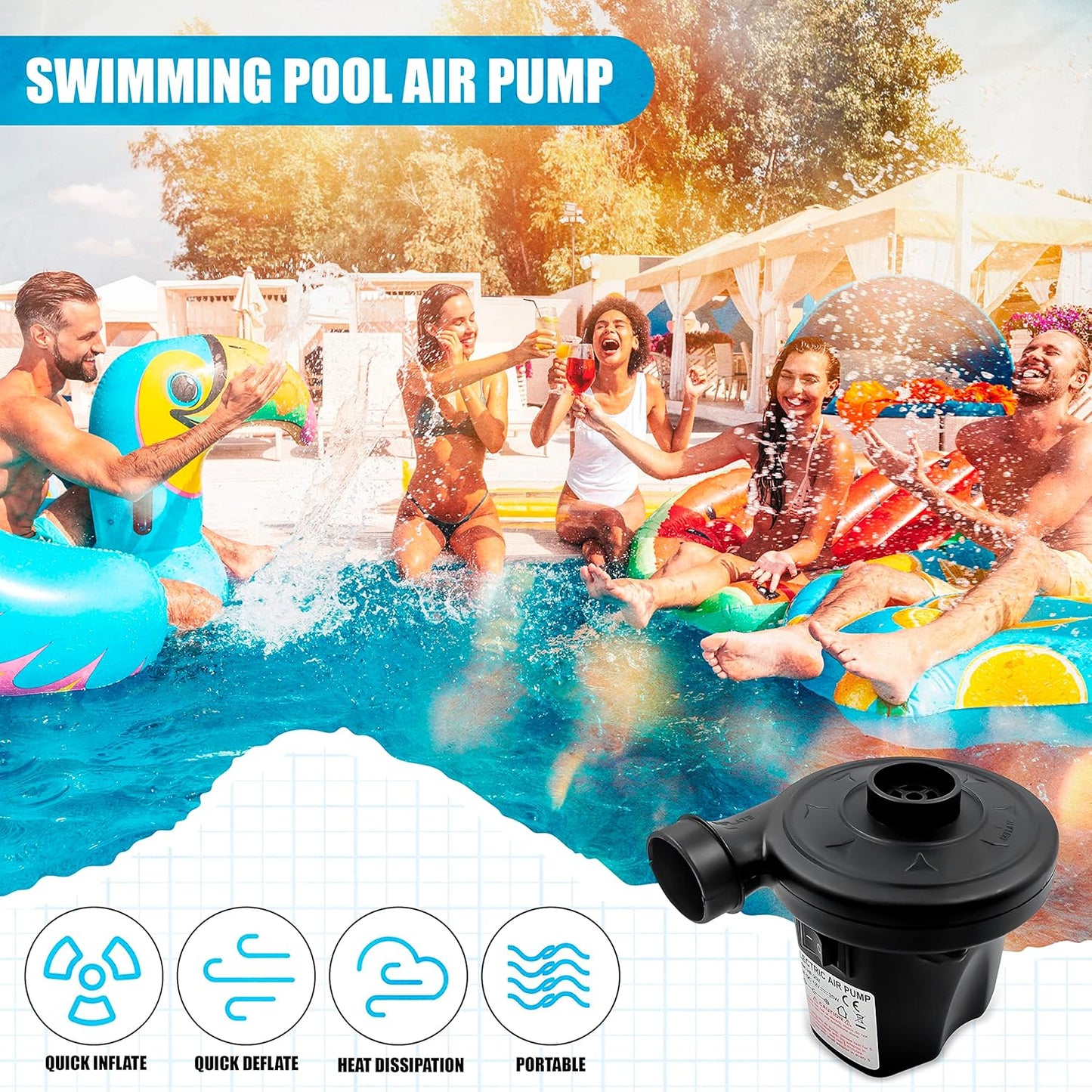 K-Mart Electric Air Pump with 3 Nozzles/Inflate Or Deflate Swimming Ring, Airbeds, Paddling Pools & Other Toys / AC110-240V/ DC12V/50W